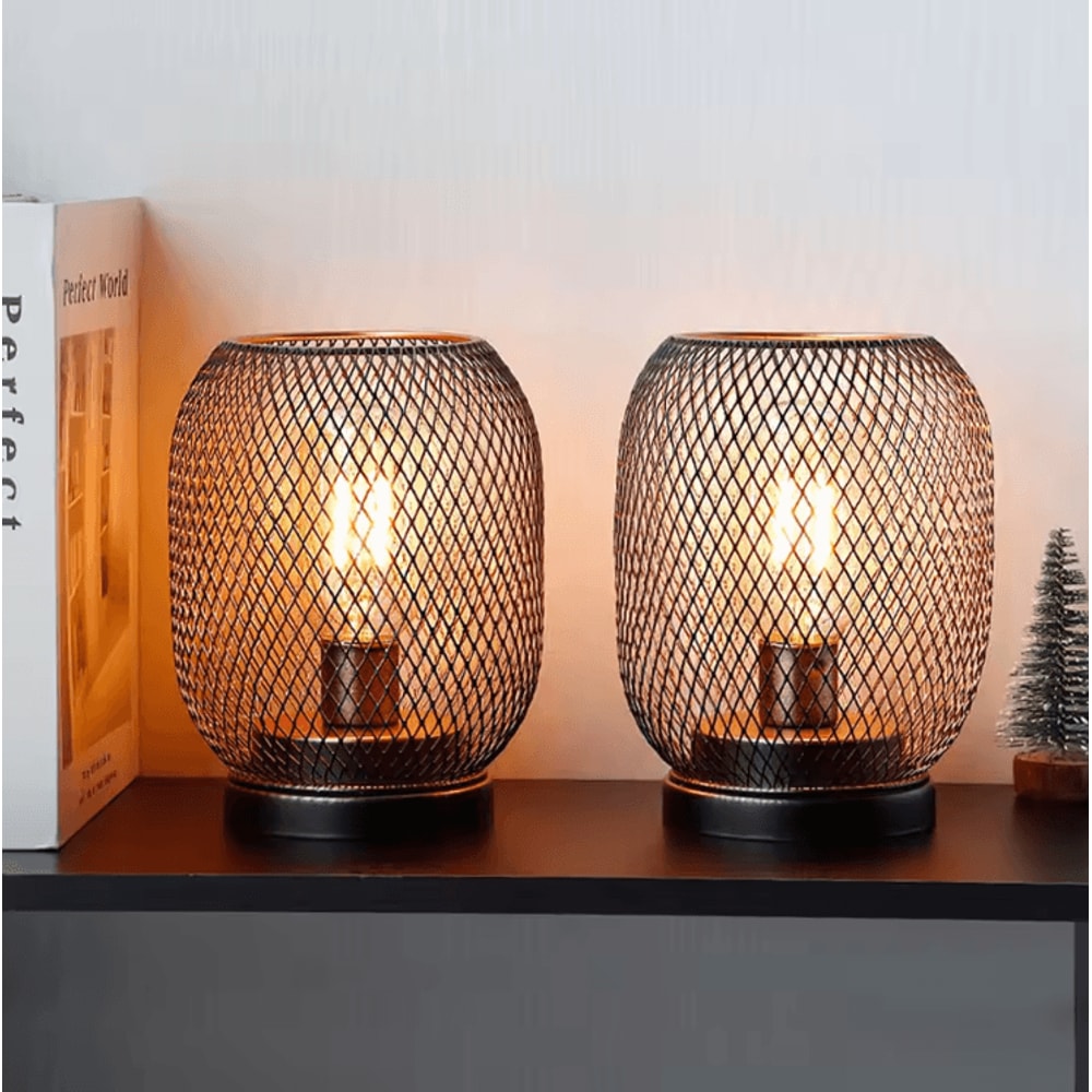2Piece Metal Cage Table Lamp Cordless LED Lantern Set For Home Events 1
