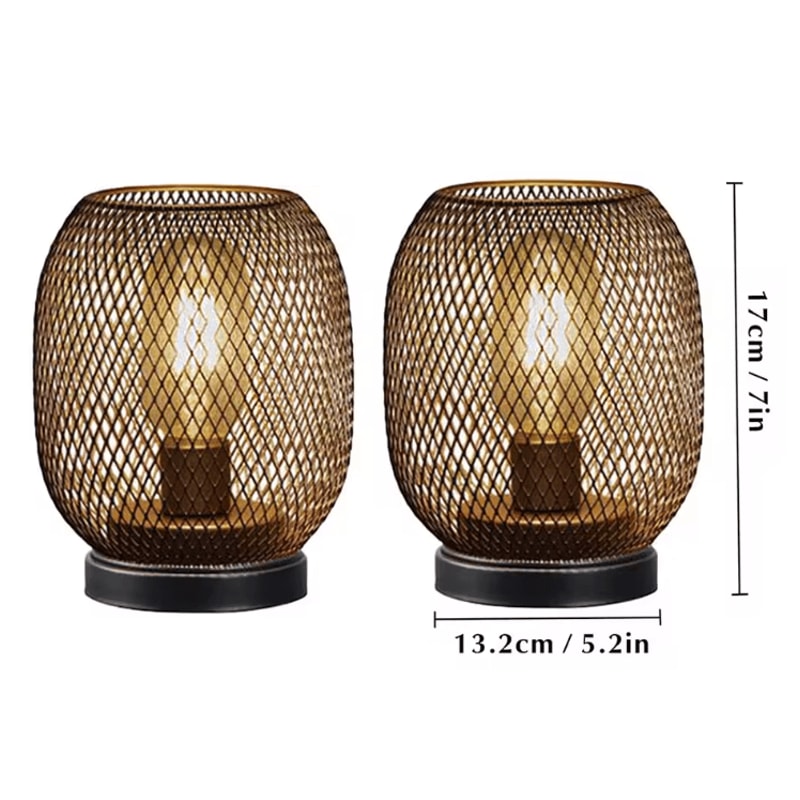 2Piece Metal Cage Table Lamp Cordless LED Lantern Set For Home Events 2