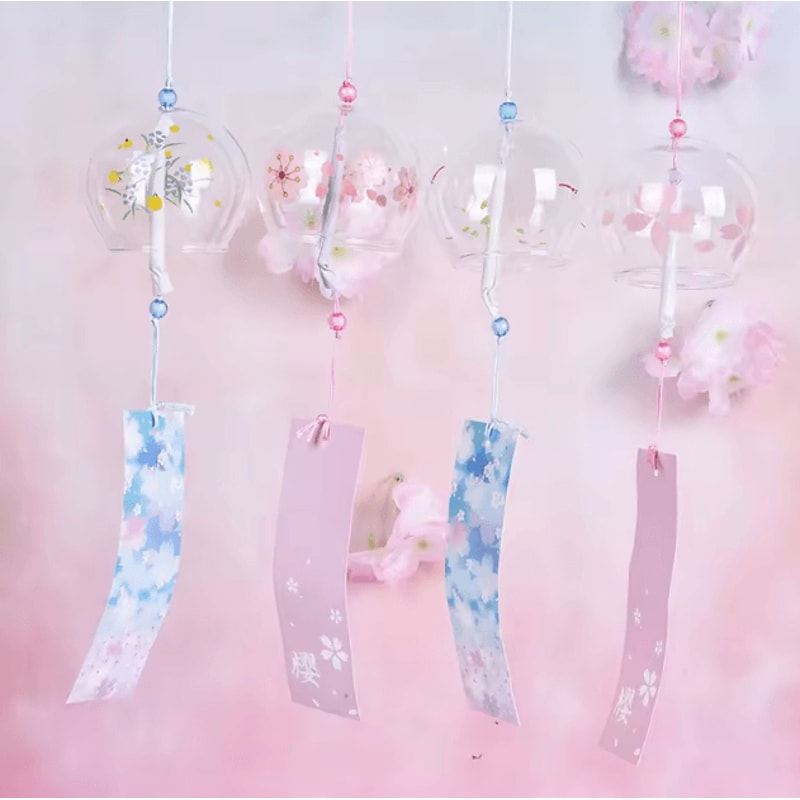 Japanese Sakura Glass Wind Chime Elegant Furin Bell Hanging Decor For Home Garden 0