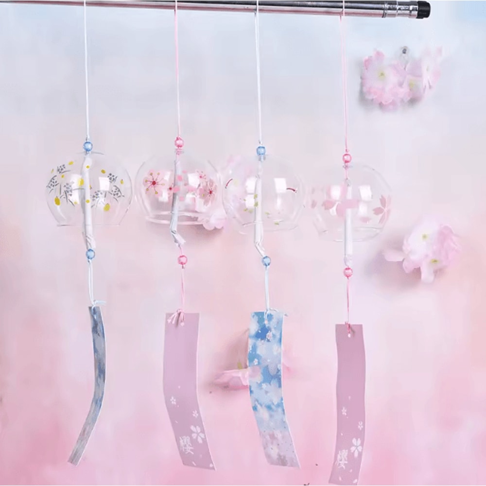 Japanese Sakura Glass Wind Chime Elegant Furin Bell Hanging Decor For Home Garden 2