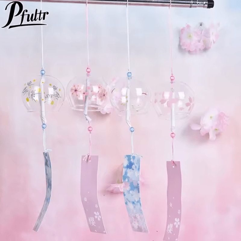 Sakura Japanese Glass Wind Chime Traditional Furin Bell Hanging Decor 0