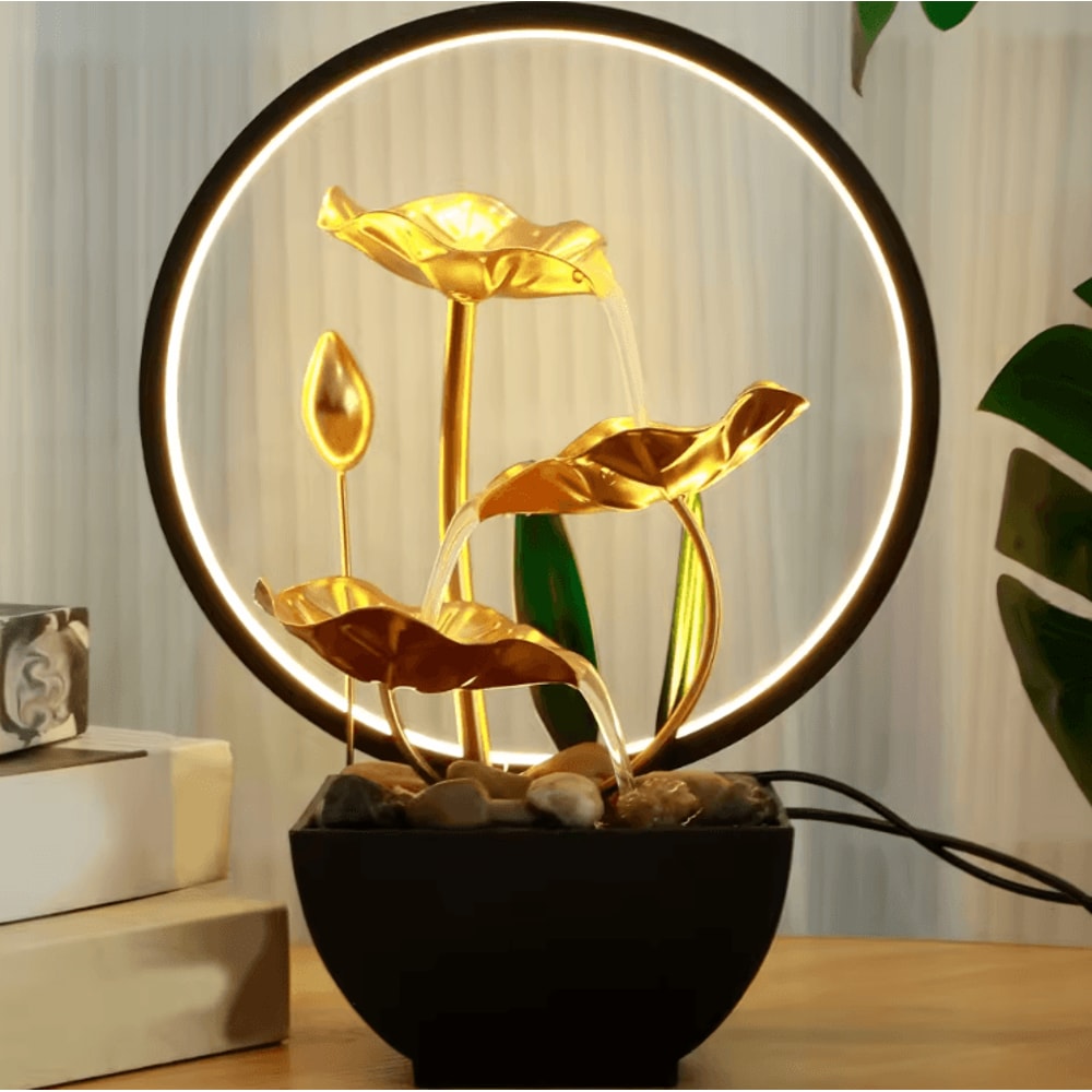 USB Tabletop Water Fountain LED Waterfall Desktop Zen Fountain With Natural Stones 0