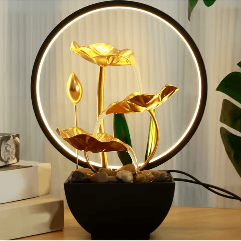 USB Tabletop Water Fountain LED Waterfall Desktop Zen Fountain With Natural Stones 0