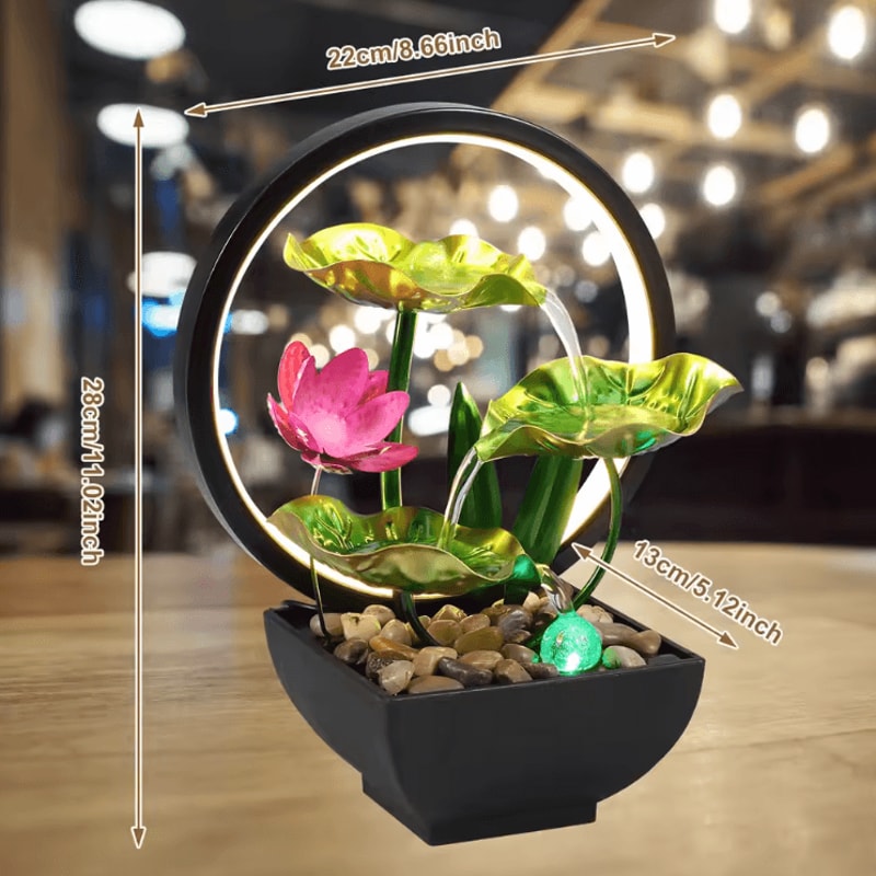 USB Tabletop Water Fountain LED Waterfall Desktop Zen Fountain With Natural Stones 4
