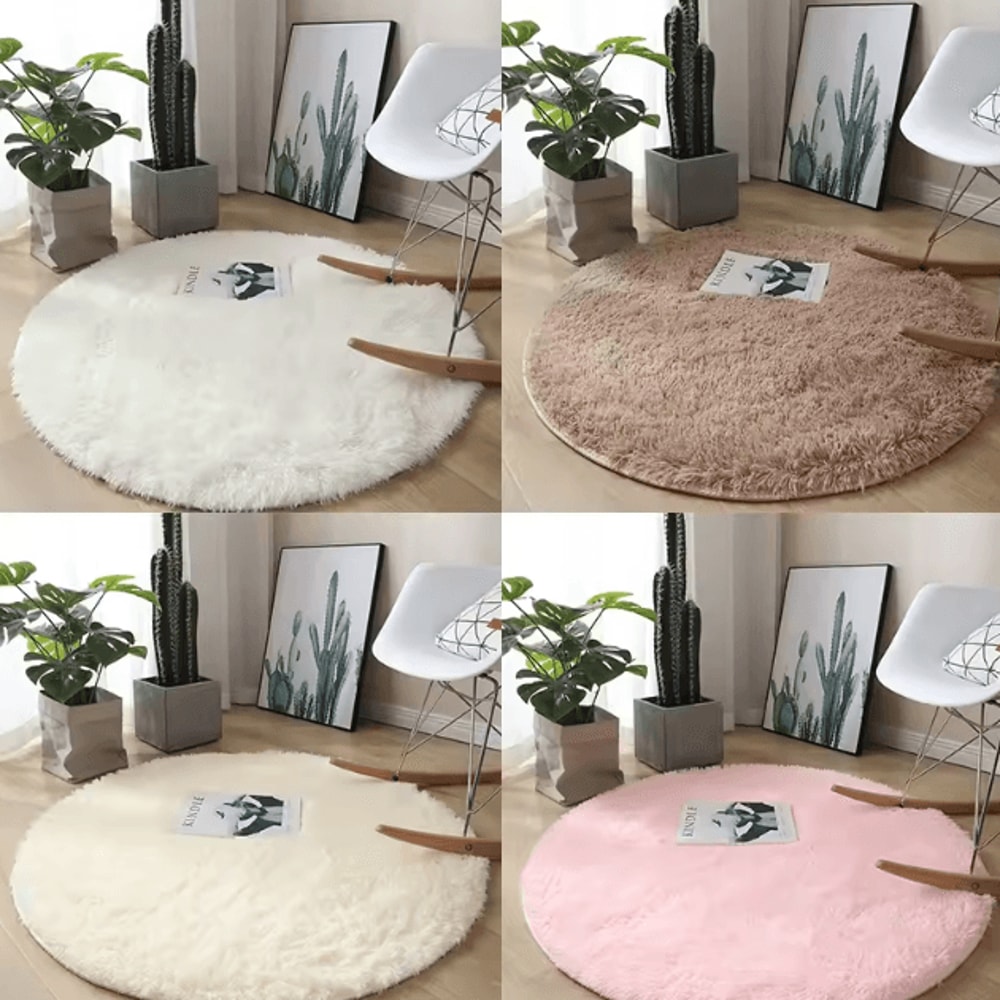 Fluffy Round Plush Carpet Soft White NonSlip Area Rug For Bedroom Living Room 0
