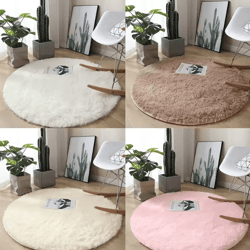 fluffy round plush carpet soft white non-slip area rug for bedroom & living room
