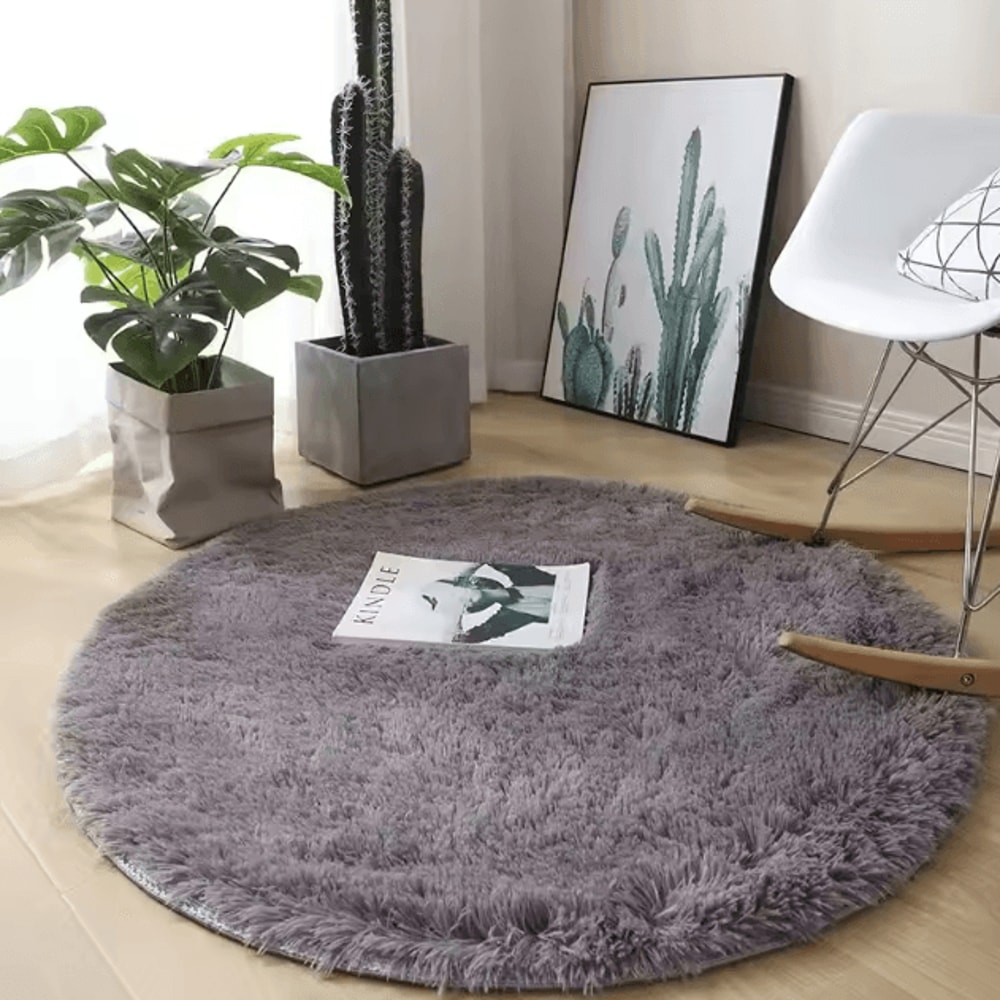 Fluffy Round Plush Carpet Soft White NonSlip Area Rug For Bedroom Living Room 2