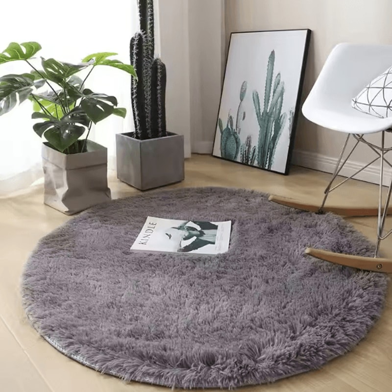 Fluffy Round Plush Carpet Soft White NonSlip Area Rug For Bedroom Living Room 2