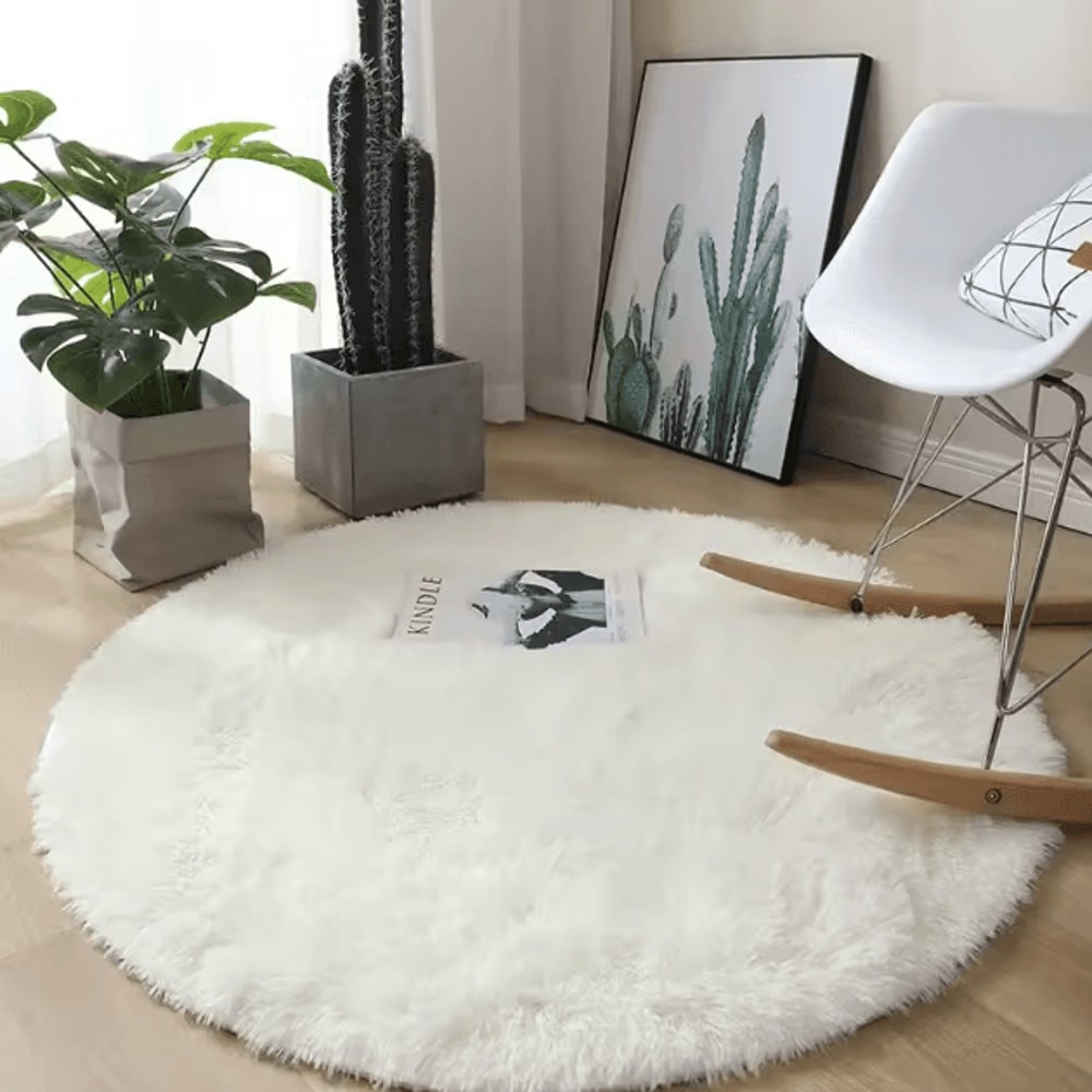 Fluffy Round Plush Carpet Soft White NonSlip Area Rug For Bedroom Living Room 3