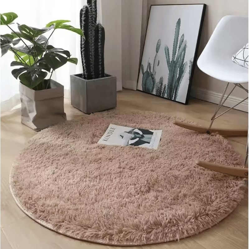 Fluffy Round Plush Carpet Soft White NonSlip Area Rug For Bedroom Living Room 4