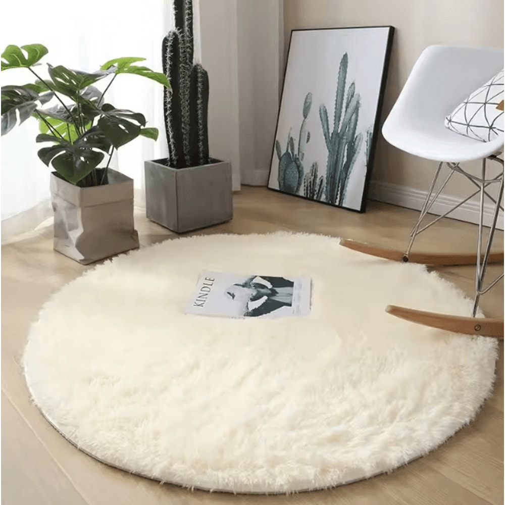 Fluffy Round Plush Carpet Soft White NonSlip Area Rug For Bedroom Living Room 5