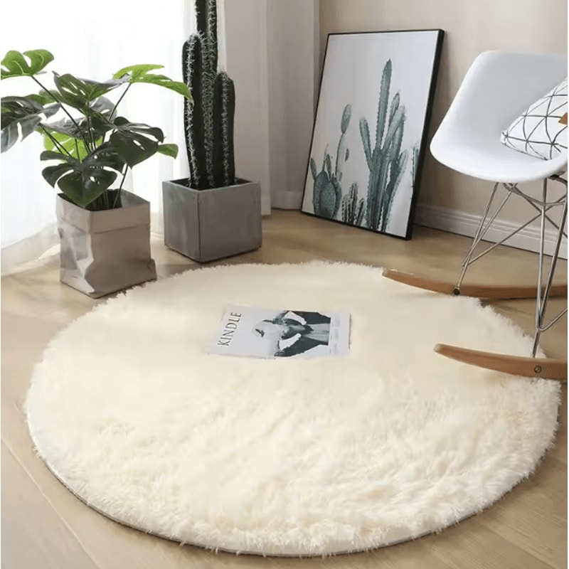 Fluffy Round Plush Carpet Soft White NonSlip Area Rug For Bedroom Living Room 5