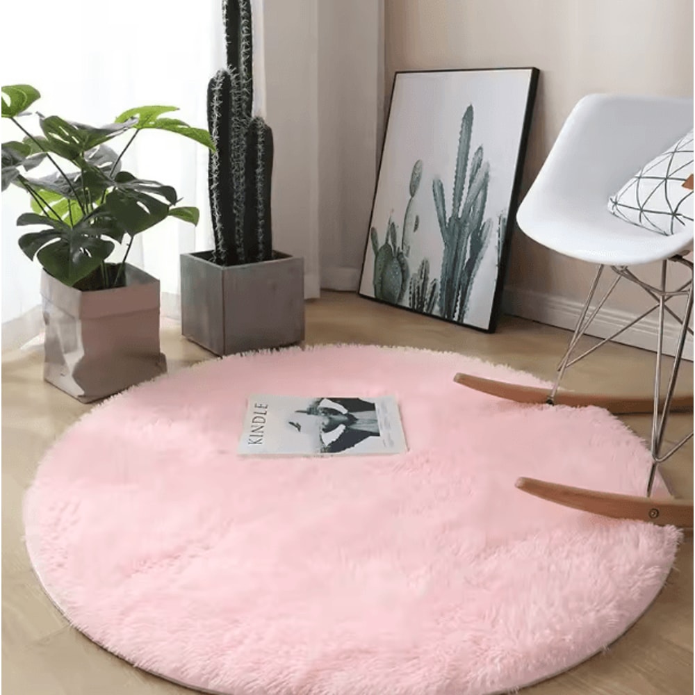 Fluffy Round Plush Carpet Soft White NonSlip Area Rug For Bedroom Living Room 6