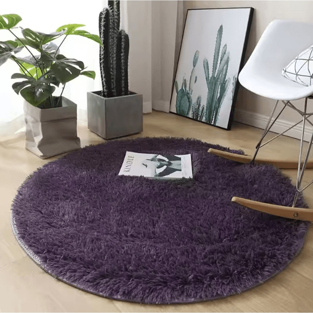 Fluffy Round Plush Carpet Soft White NonSlip Area Rug For Bedroom Living Room 7