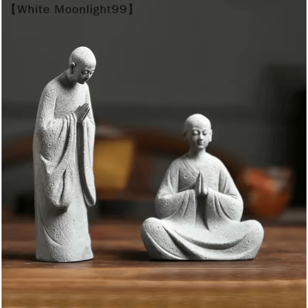 White Zen Monk Figurine Tranquil Feng Shui Mini Statue For Garden Desktop Decor 1