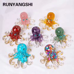 natural crystal gravel octopus statue resin reiki healing decor for home & desk