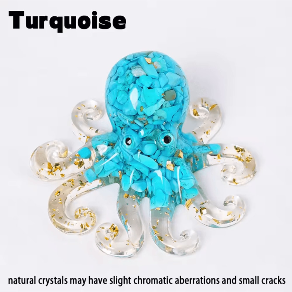 Natural Crystal Gravel Octopus Statue Resin Reiki Healing Decor For Home Desk 1