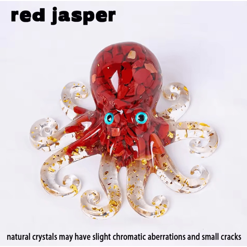 Natural Crystal Gravel Octopus Statue Resin Reiki Healing Decor For Home Desk 6