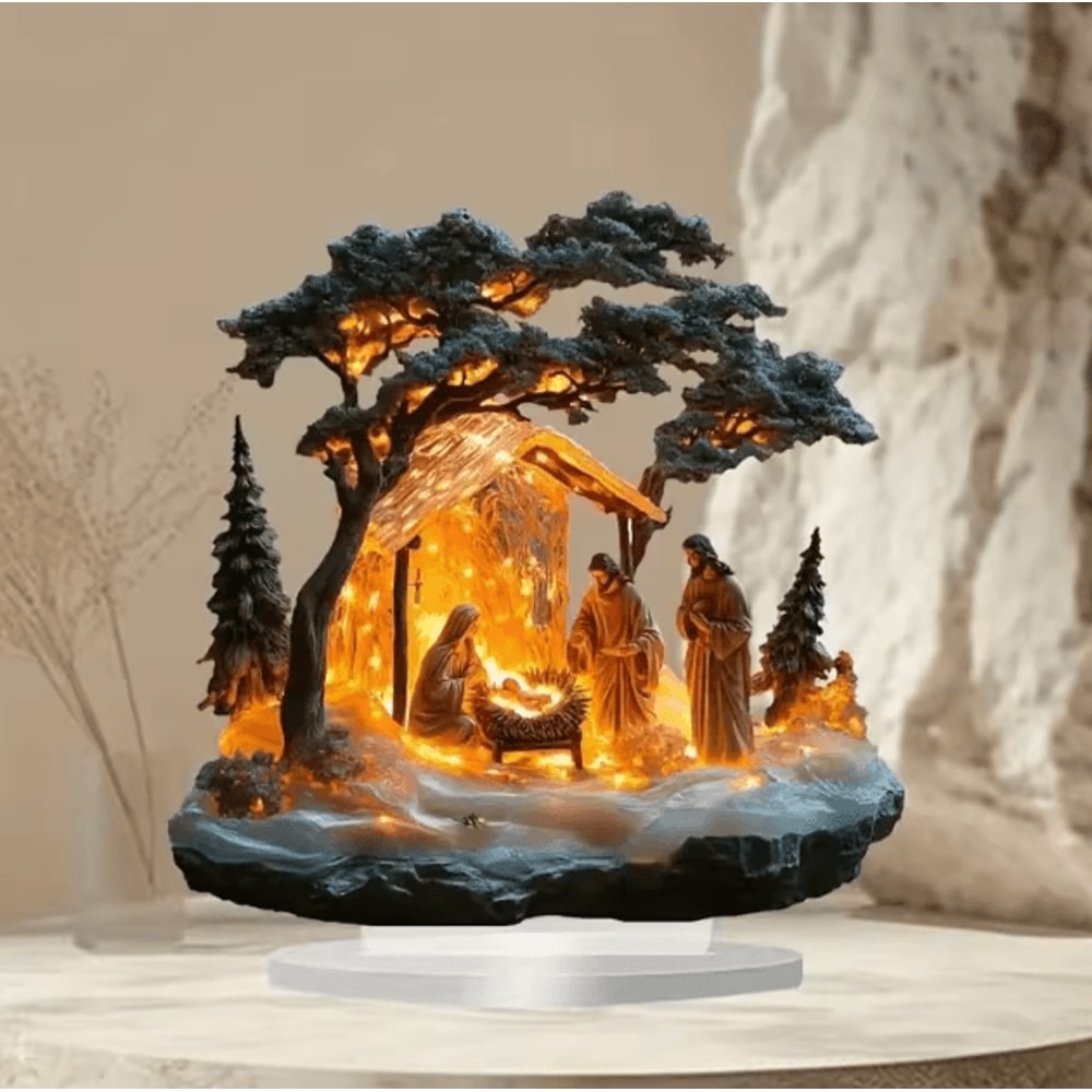 Transparent Acrylic Nativity Scene Ornament Elegant Christian Christmas Table Decor 0