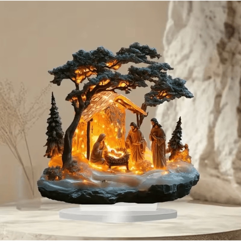 Transparent Acrylic Nativity Scene Ornament Elegant Christian Christmas Table Decor 0