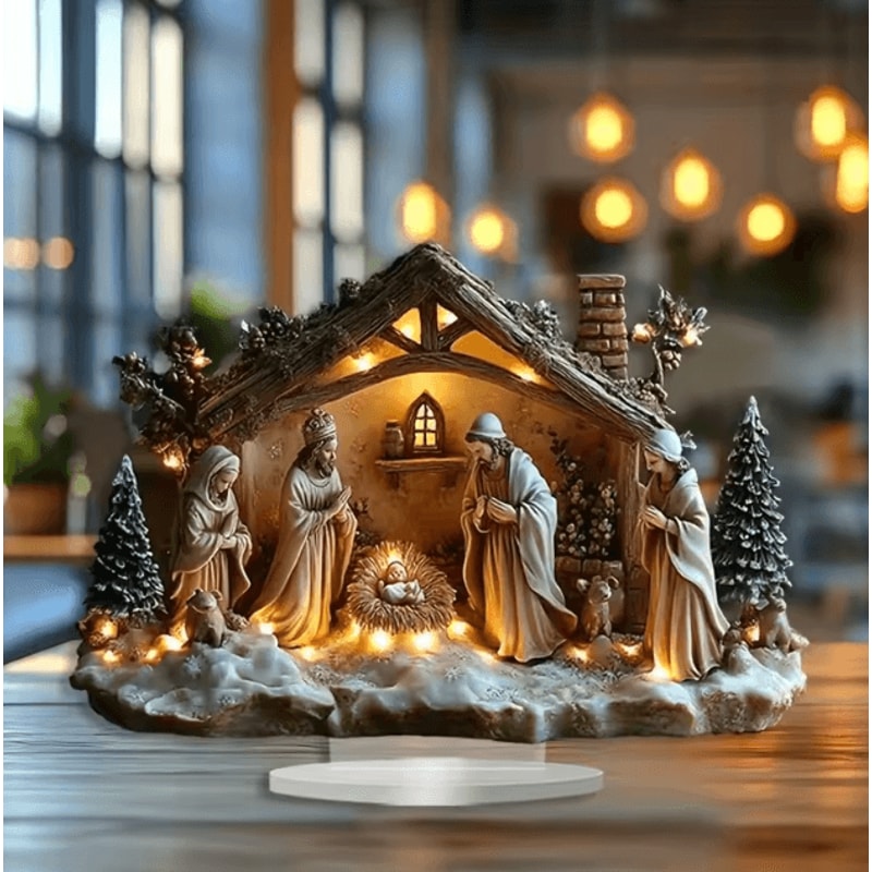 Transparent Acrylic Nativity Scene Ornament Elegant Christian Christmas Table Decor 1