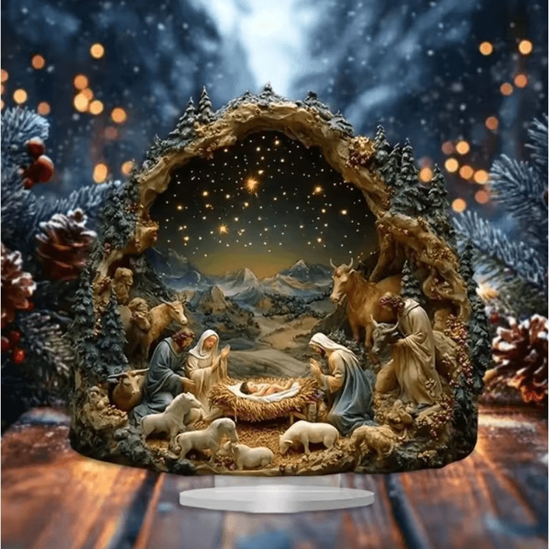 Transparent Acrylic Nativity Scene Ornament Elegant Christian Christmas Table Decor 3