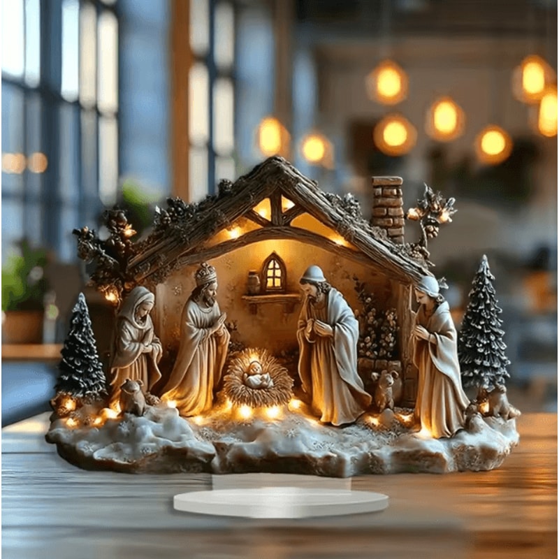 Transparent Acrylic Nativity Scene Ornament Elegant Christian Christmas Table Decor 7