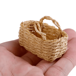 miniature rattan basket dollhouse decor – 1 12 scale handwoven kitchen accessory