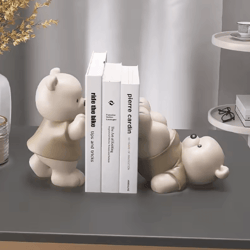 cute bear bookend decor – cream resin figurine for stylish home & shelf display