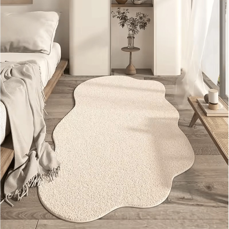 Cream Irregular Shape Rug Soft NonSlip Minimalist Carpet For Bedroom Living Room 0