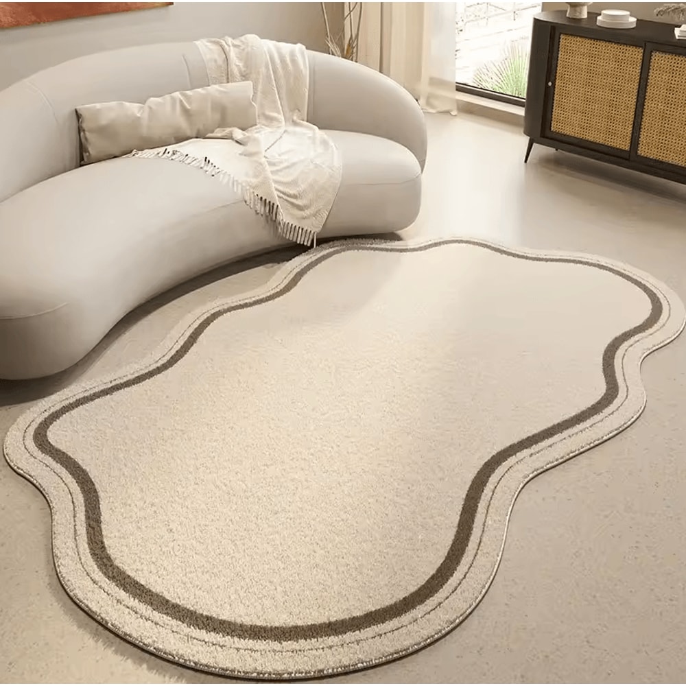 Cream Irregular Shape Rug Soft NonSlip Minimalist Carpet For Bedroom Living Room 1