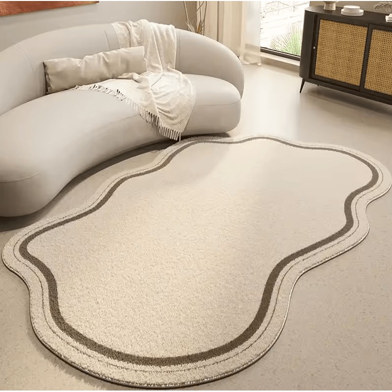 Cream Irregular Shape Rug Soft NonSlip Minimalist Carpet For Bedroom Living Room 1