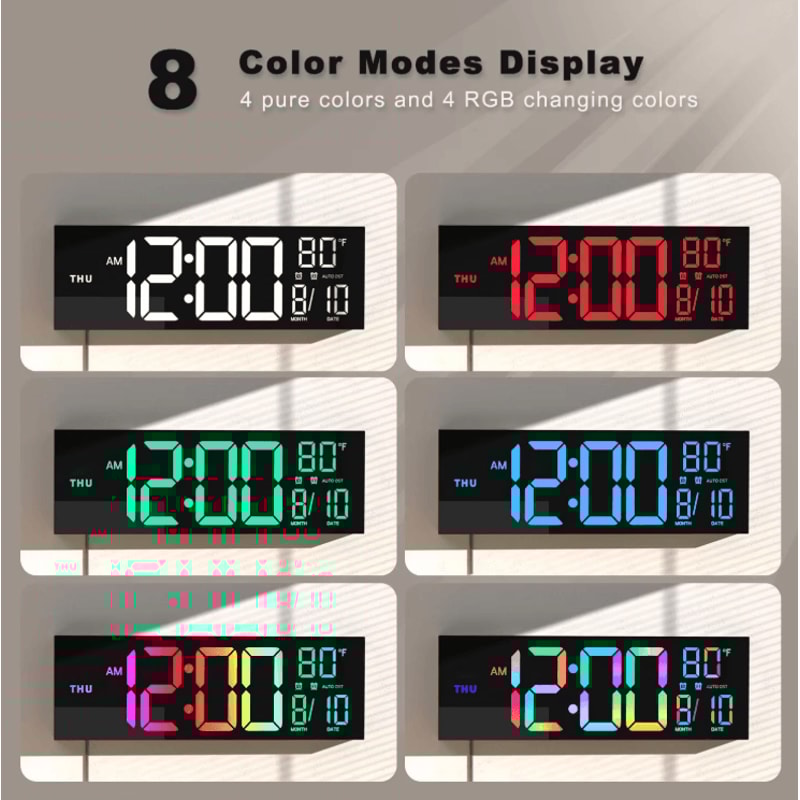 16 Large LED Wall Clock With Remote RGB Voice Activated Digital Display For Modern Home 2