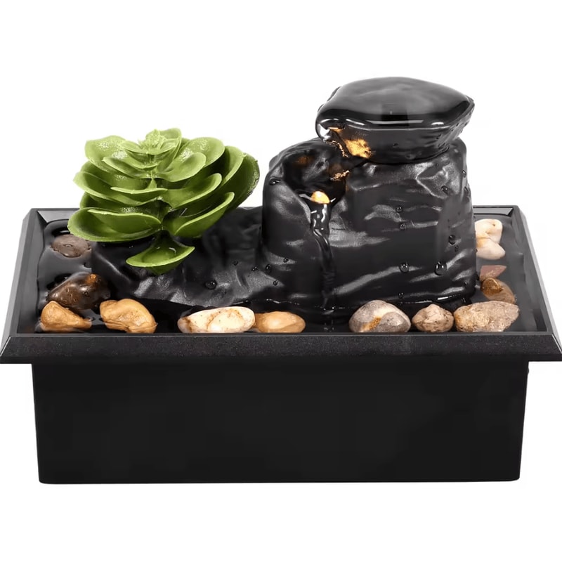 Mini Tabletop Water Fountain With LED USB Powered Zen Desktop Waterfall Decor 1