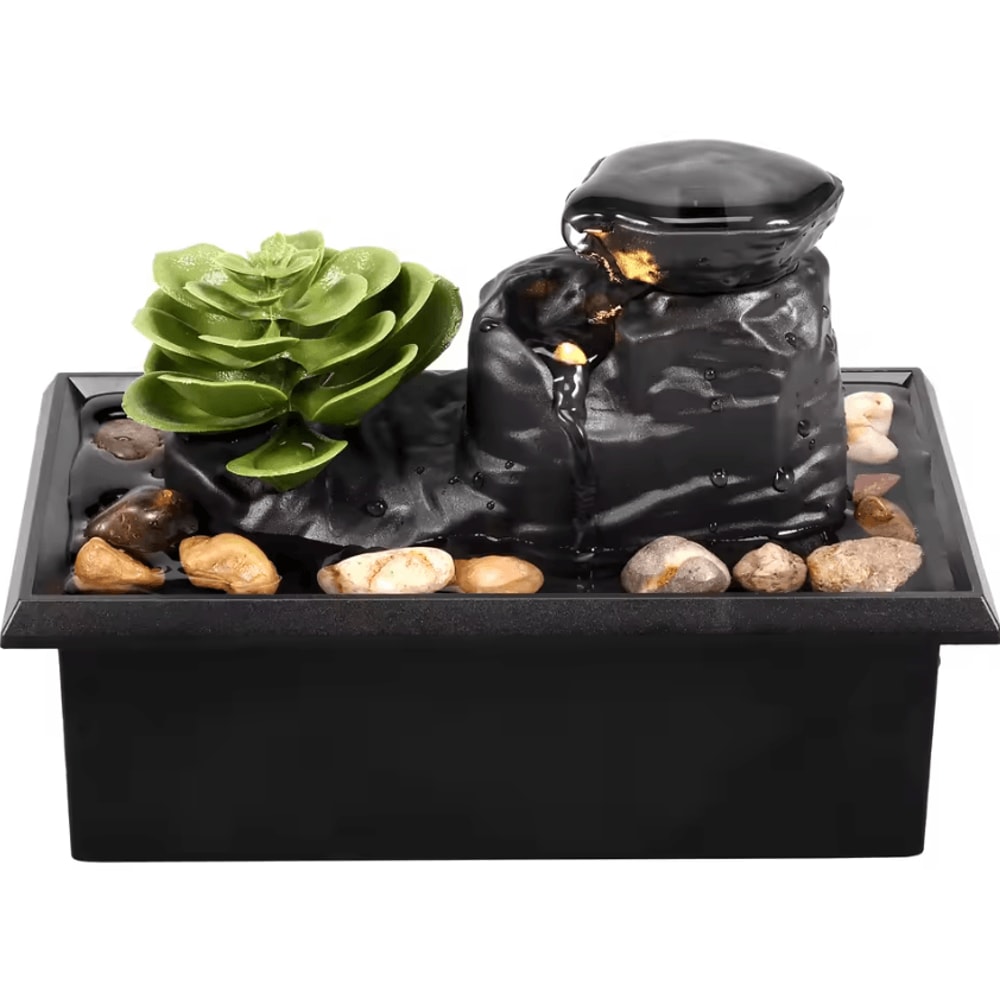 Mini Tabletop Water Fountain With LED USB Powered Zen Desktop Waterfall Decor 6