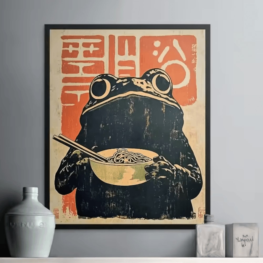 Retro Japanese Frog Ramen Canvas Poster Kawaii Anime Wall Art For Home Cafe Decor 1