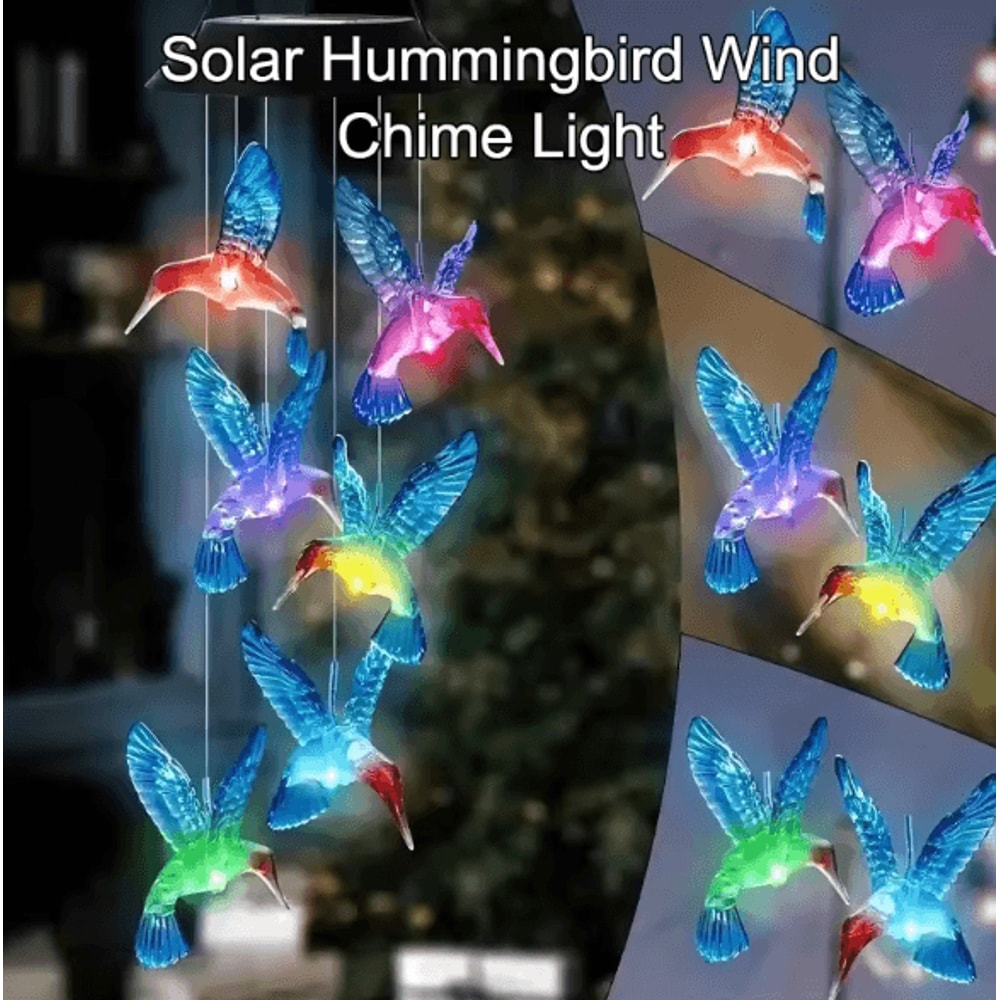 Solar Hummingbird Wind Chime Lights Color Changing LED Garden Hanging Decor 0