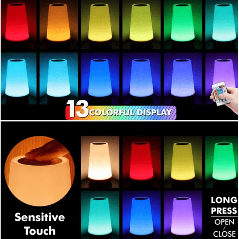 13Color RGB Touch Night Light Rechargeable Bedside Lamp With Remote Control 1