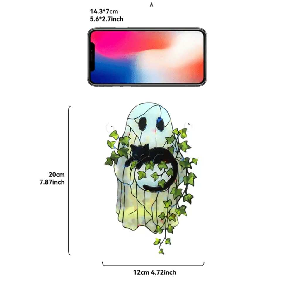 Cute Halloween Ghost Acrylic Suncatcher Black Cat Window Hanging Ornament 3