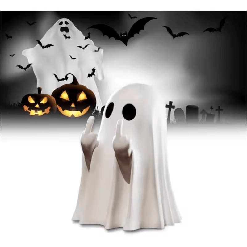 Funny Middle Finger Ghost Statue Cute Spooky Halloween Table Decor 1