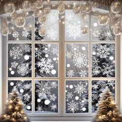 merry christmas snowflake window stickers – reusable winter wall & glass decor