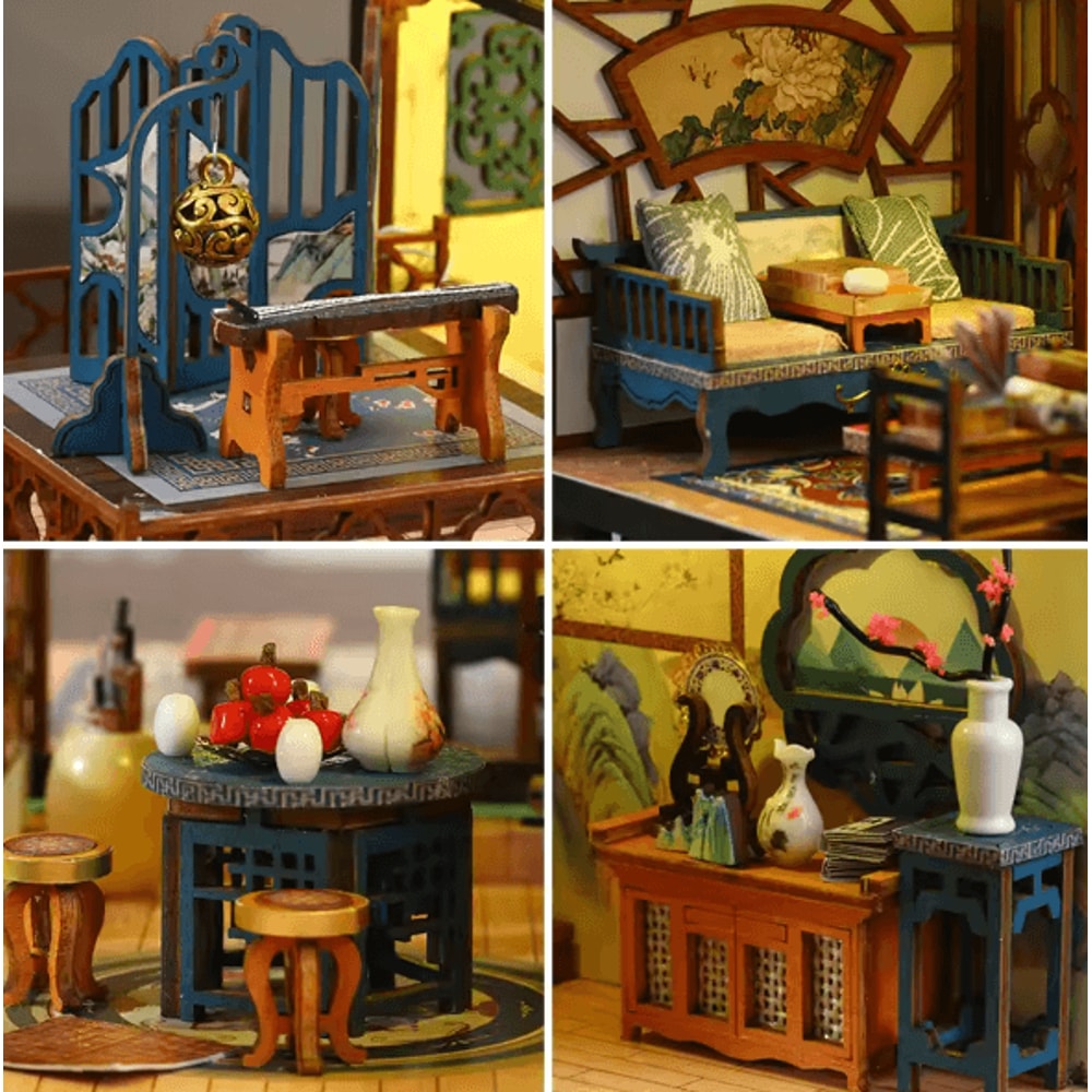 DIY Orchid Pavilion Book Nook Kit Chinese Style 3D Miniature Shelf Decor 2