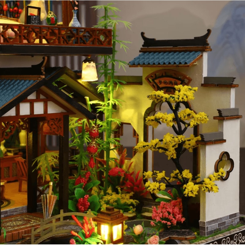 DIY Orchid Pavilion Book Nook Kit Chinese Style 3D Miniature Shelf Decor 3