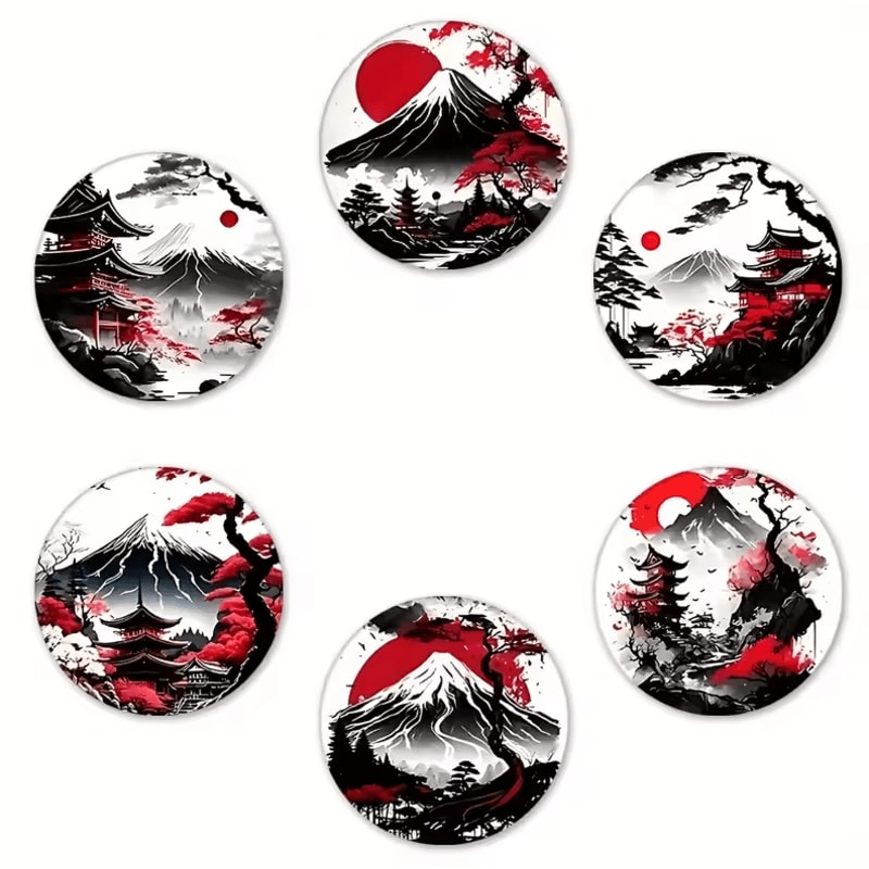 6Piece Japanese Wooden Coaster Set NonSlip Heatproof Drink Coasters 3