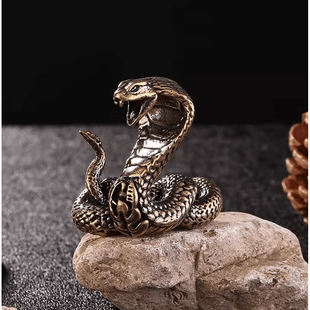 Antique Copper Snake Figurine Mini Brass Snake Desktop Decor Statue 0