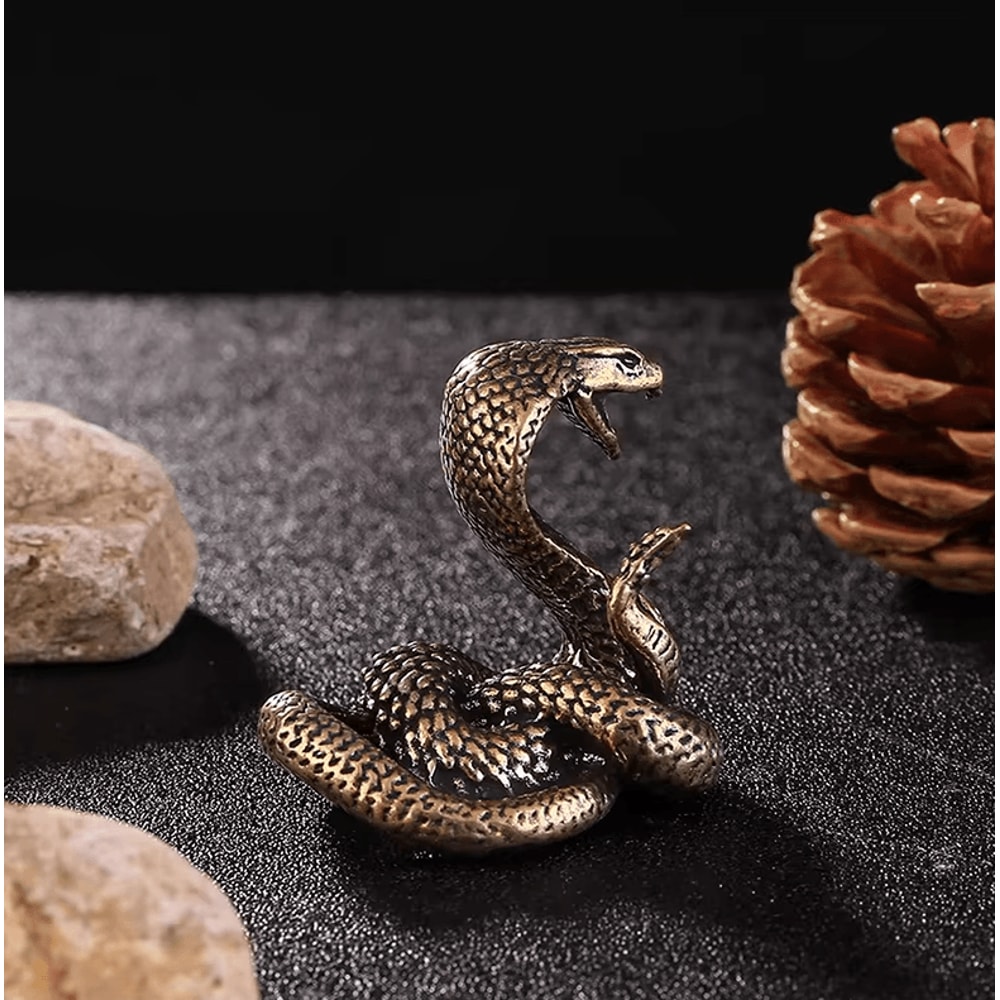Antique Copper Snake Figurine Mini Brass Snake Desktop Decor Statue 2