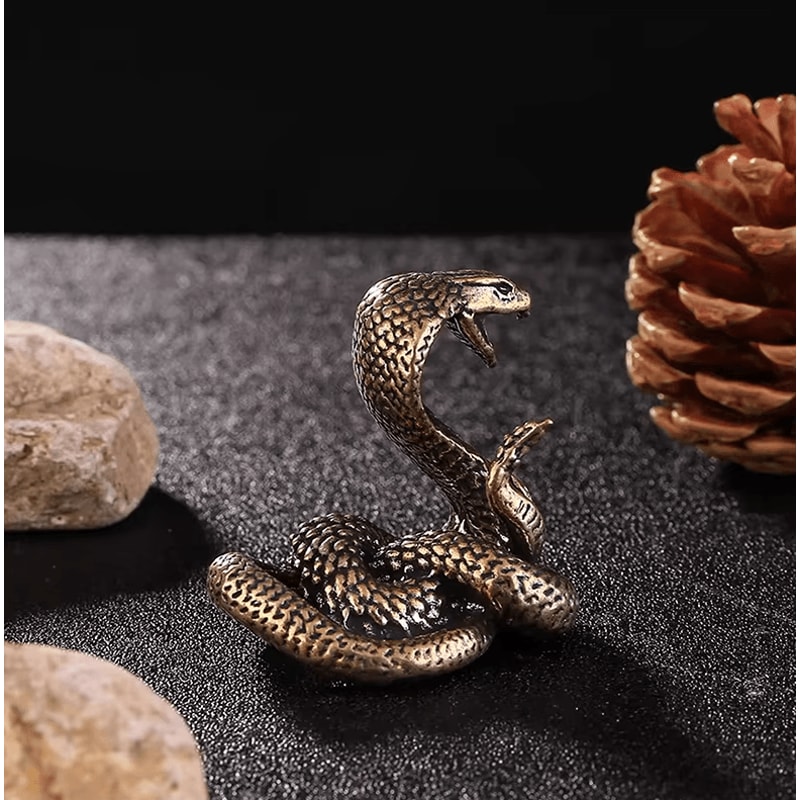 Antique Copper Snake Figurine Mini Brass Snake Desktop Decor Statue 2