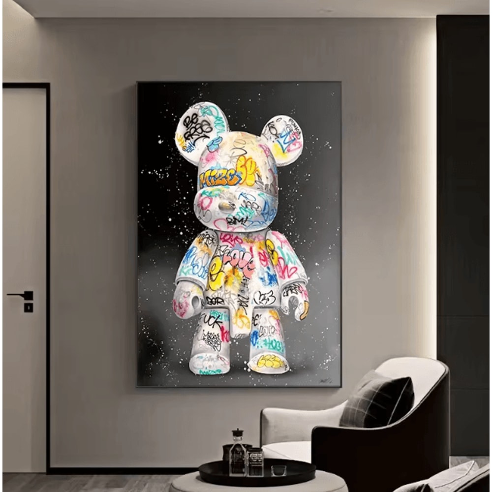 Cute Graffiti Bear Canvas Wall Art Kawaii Cartoon Pop Art Poster Decor 0