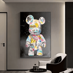 cute graffiti bear canvas wall art – kawaii cartoon pop art poster decor