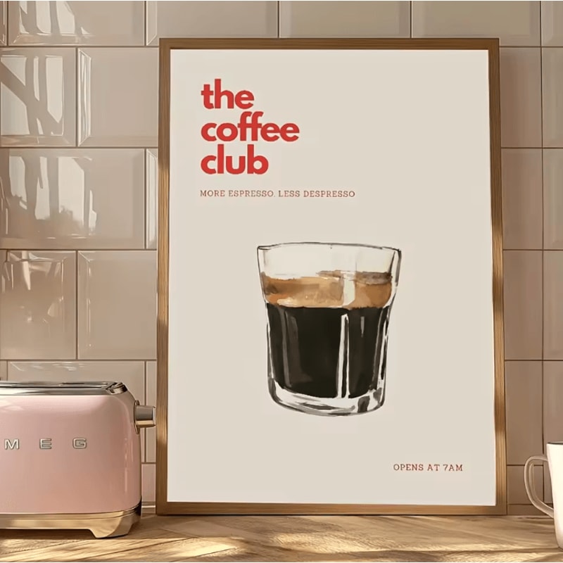 Retro Coffee Club Canvas Wall Art Beige Minimalist Coffee Drink Poster Decor 1